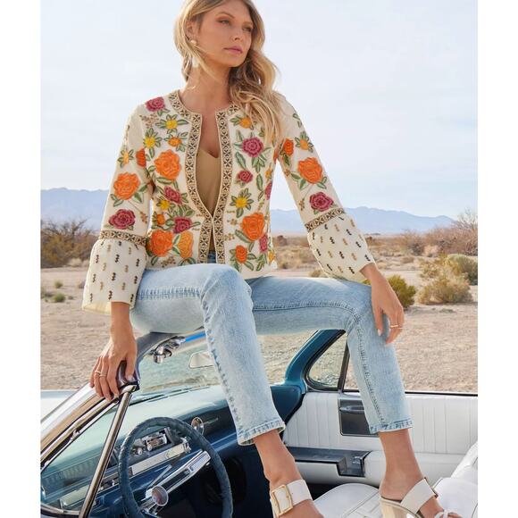 Boston Proper Floral Embroidered Metallic Trim Jacket XL - Picture 4 of 9